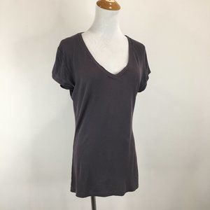 BCBGMAXAZRIA Gray V Neck Short Sleeve Ribbed Shirt